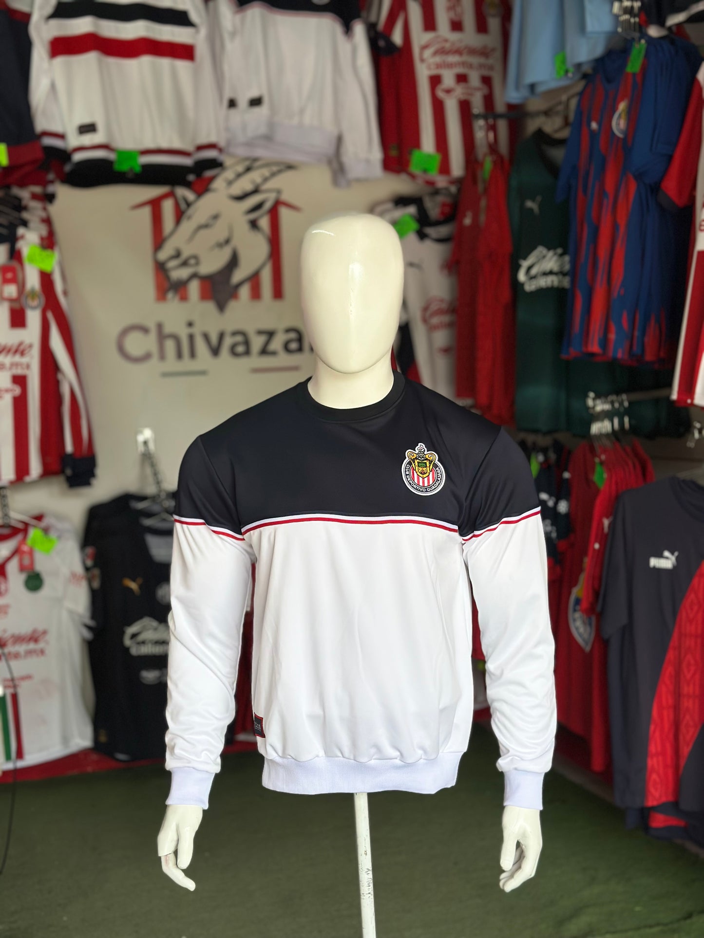 Sudadera blanca azul estilo retro